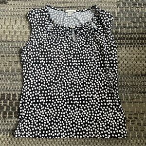Studio Works Sleeveless Blouse with Black and White Polka Dot Pattern, Size M